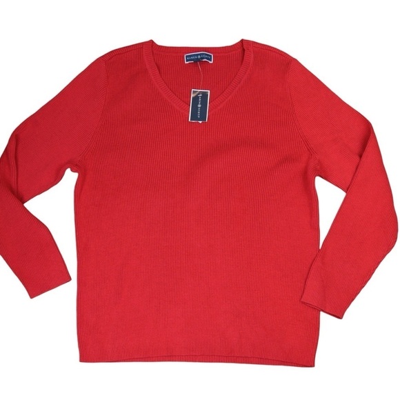 Karen Scott Red Amore Solid V Neck Cotton Ribbed Knit Pullover Sweater XL, NWT - Picture 8 of 8